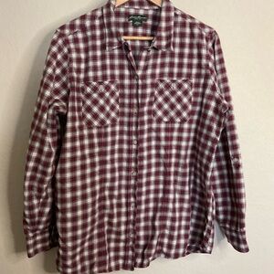 Eddie Bauer Men's long sleeve Burgundy Plaid Shirt size XXL